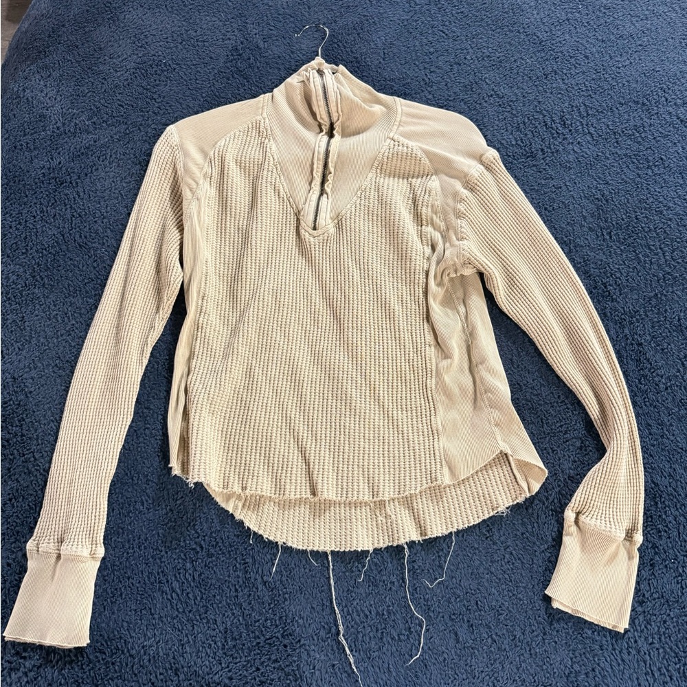 Free People Cream Textured Sweatshirt
